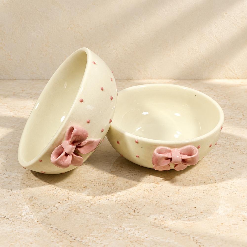 pink-bow-ceramic-bowl-set-01-tcc-059 Pink Bow Ceramic Bowl Set - Image 1