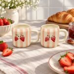 Pink Strawberry Stripe Ceramic Mug