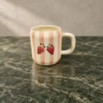 Pink Strawberry Stripe Ceramic Mug - Image 2