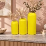 Ribbed Cylinder Ceramic Vases Set of 3