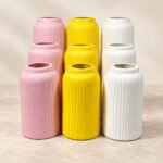Ribbed Cylinder Ceramic Vases Set of 3 - Image 2