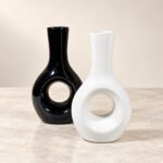 Round Window Long Neck Ceramic Vase - Image 2