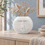 Rounded Face Relief Ceramic Vase