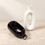 Black White Short Oval Loop Ceramic Vase - Image 2