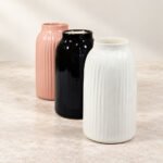 Short Ribbed Bottle Ceramic Vase - Image 2