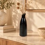 Slanted Neck Ribbed Ceramic Vase