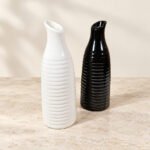 Slanted Neck Ribbed Ceramic Vase - Image 2