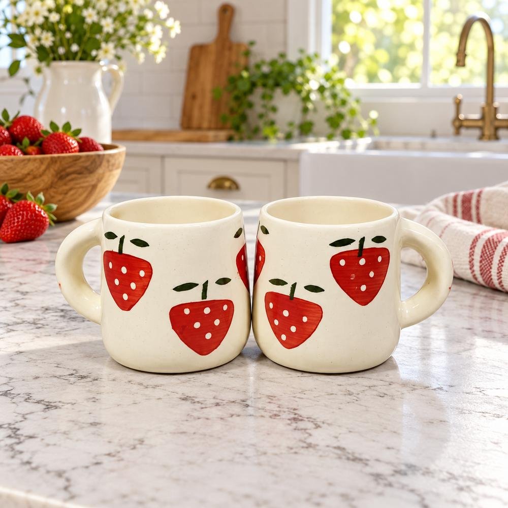strawberry-print-ceramic-mug-01-tcc-104 Strawberry Print Ceramic Mug - Image 1