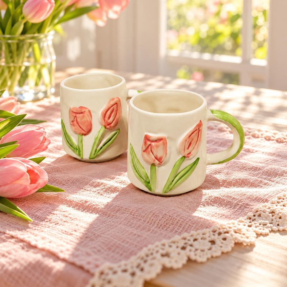 tulip-print-ceramic-mug-01-tcc-077 Tulip Print Ceramic Mug - Image 1