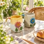 White Blue Pink Flower Ceramic Mug