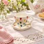 White Colorful Heart Cup Saucer Set