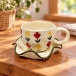 White Floral Ceramic Cup Saucer Set