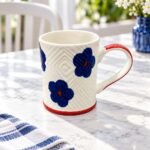 White Navy Floral Ceramic Mug