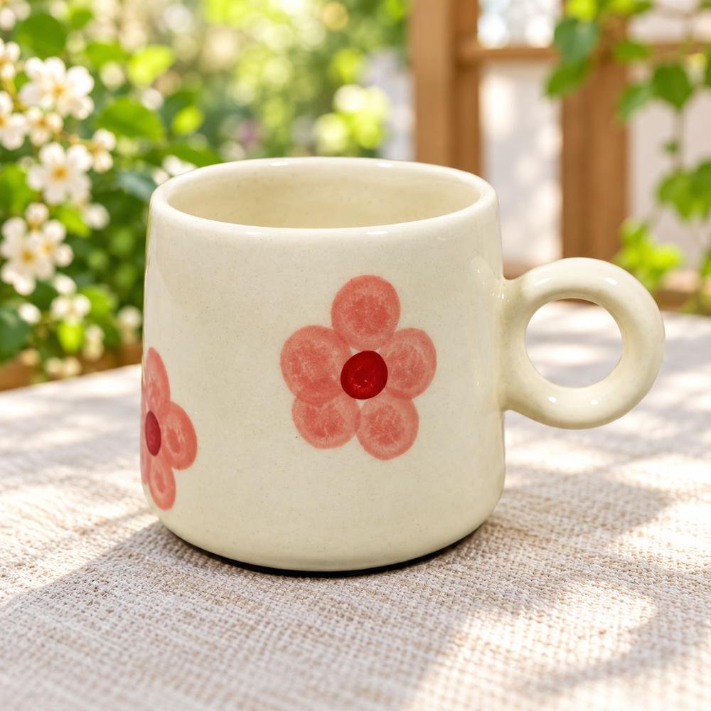 white-pink-flower-print-ceramic-mug-01-tcc-136 White Pink Flower Print Ceramic Mug - Image 1