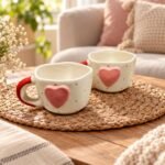 White Raised Pink Heart Ceramic Cup - Image 2
