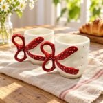 White Red Bow Handle Ceramic Mug - Image 2