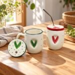 White Red Lid Straw Ceramic Mug