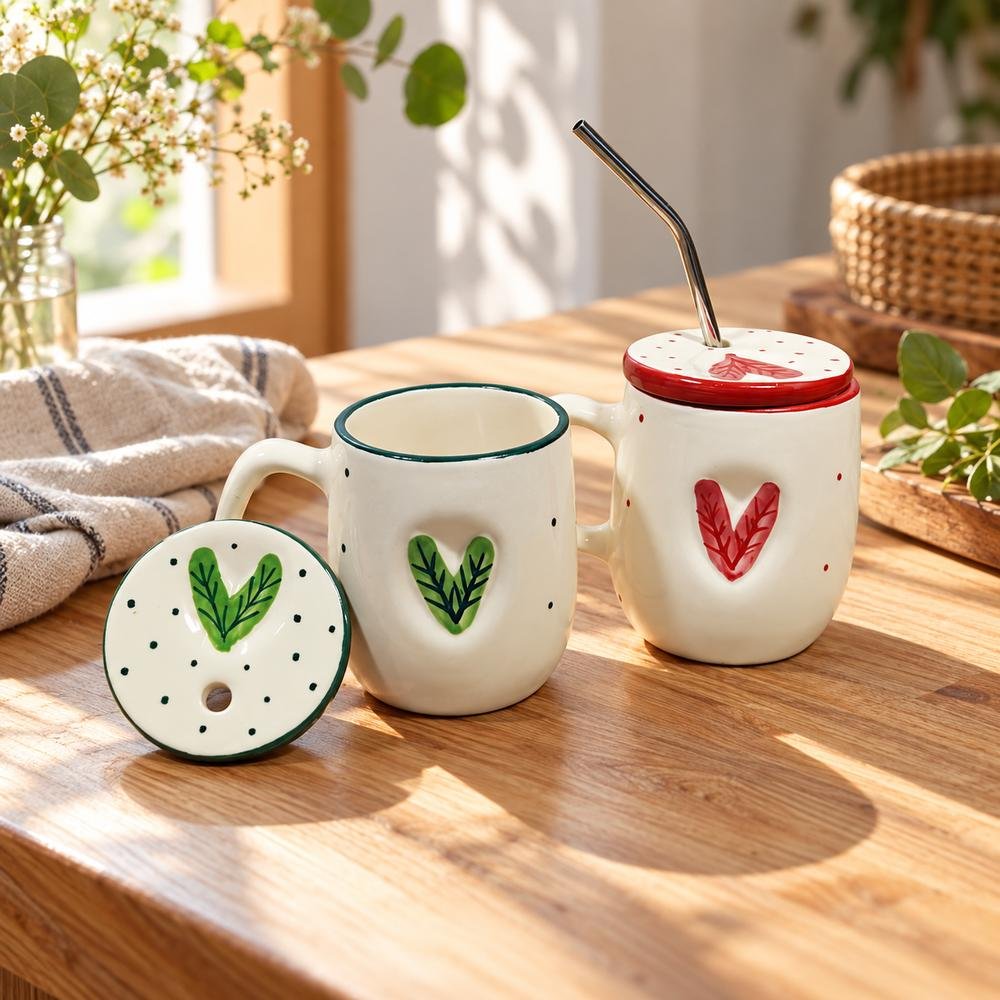 white-red-lid-straw-ceramic-mug-01-tcc-094 White Red Lid Straw Ceramic Mug - Image 1