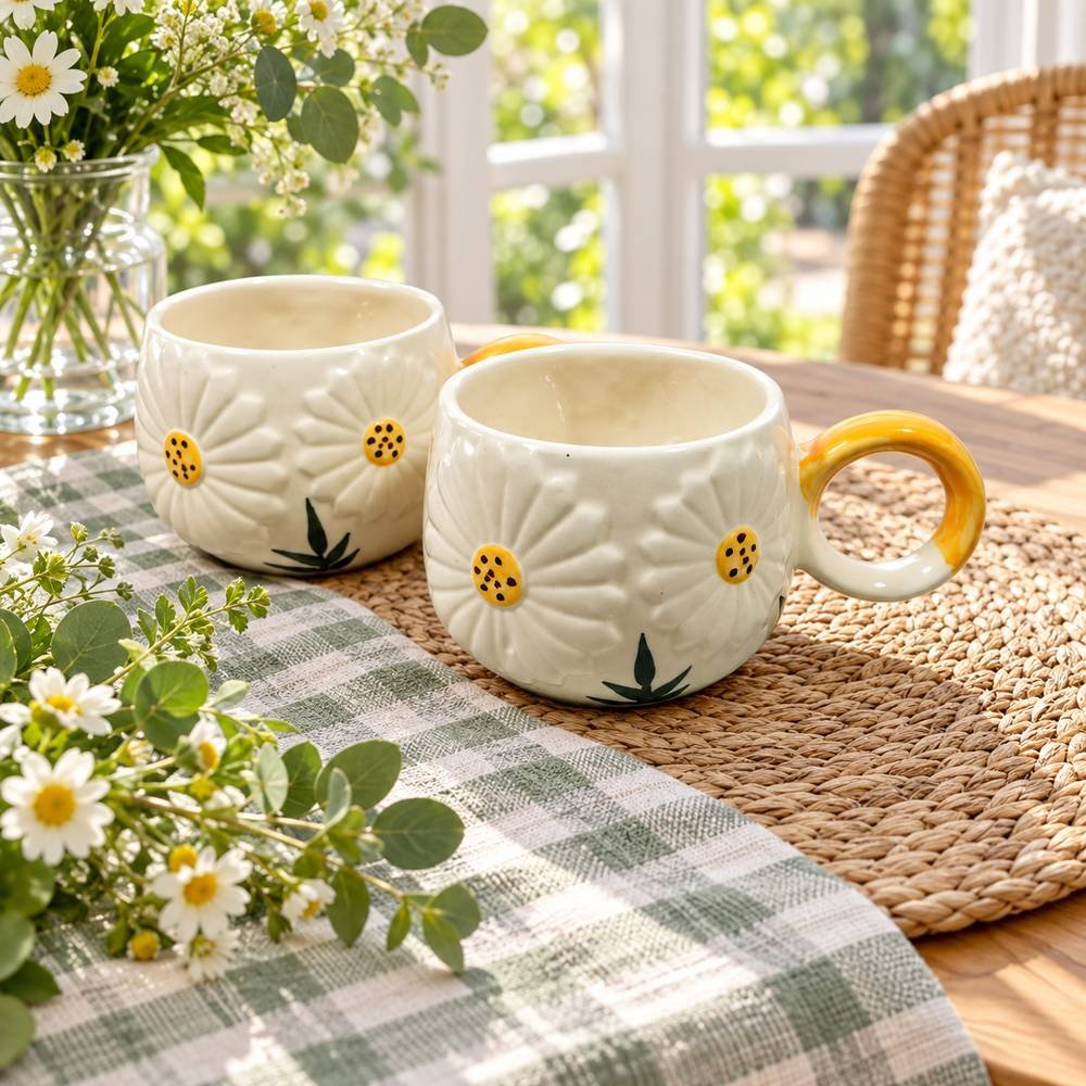 white-yellow-daisy-ceramic-mug-01-tcc-118 White Yellow Daisy Ceramic Mug - Image 1