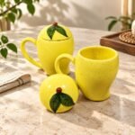 Yellow Lemon Ceramic Mug With Lid - Image 2